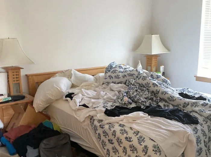 Messy bedroom before a full reset